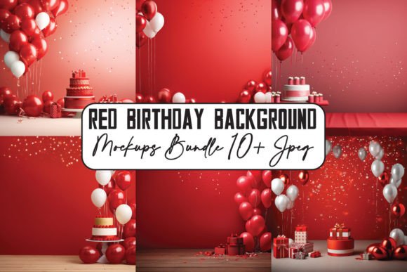 Birthday Red Backgrounds Mockups Bundle: Your Design Solution