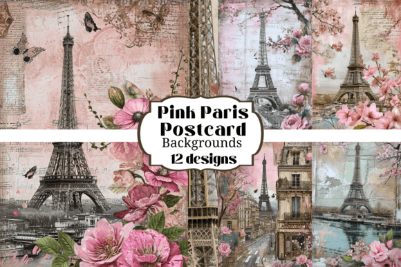Charming Vintage Pink Paris Postcard Backgrounds