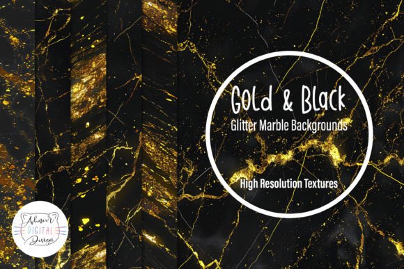 Gold & Black Glitter Marble Backgrounds for Premium Design