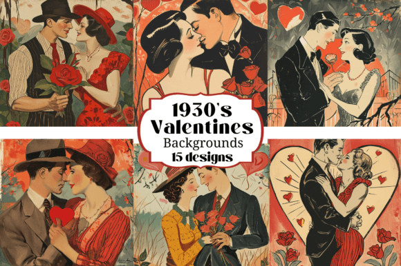 Rediscovering Romance: 15 1930's Valentines Cards Backgrounds