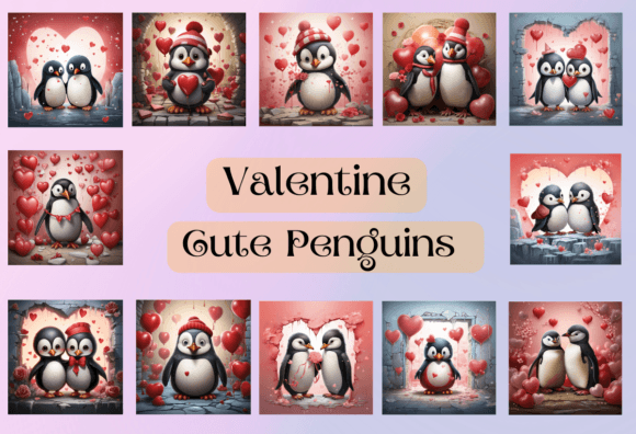 Valentine Cute Penguins Backgrounds: Charming Digital Art for Your Projects